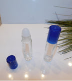 1/3 Ounce Clear Roll-On Bottle with Blue Cap - 4 Pack