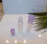 1/3 Ounce Clear Roll-On Bottle with Lavender Cap - 4 Pack