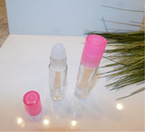 1/3 Ounce Clear Roll-On Bottle with Pink Cap - 4 Pack