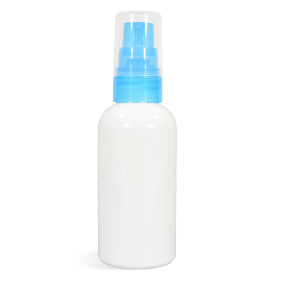 White 3 Ounce Bottle with Blue Mist Sprayer Set