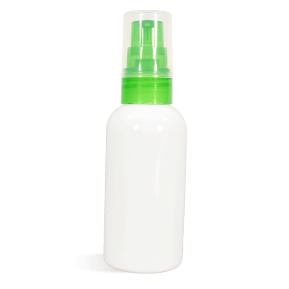 White 3 Ounce Bottle with Green Mist Sprayer Set