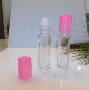 1/3 Ounce Clear Roll-On Bottle with Pink Cap - 4 Pack