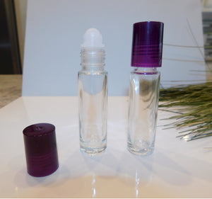 1/3 Ounce Clear Roll-On Bottle with Purple Cap - 4 Pack