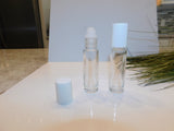 1/3 Ounce Clear Roll-On Bottle with White Cap - 4 Pack