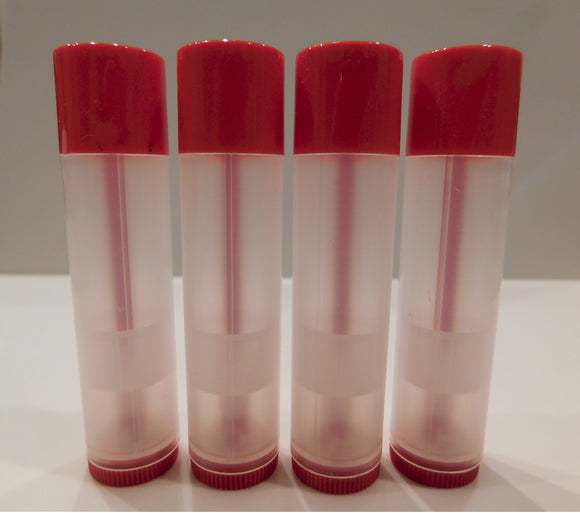 Natural Lip Balm Tubes w/ Cherry Red Cap and Turn - 10 Pack