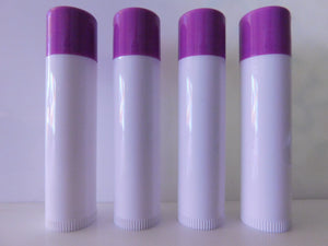 White Lip Balm Tubes w/ Plum Purple Caps - 10 Pack