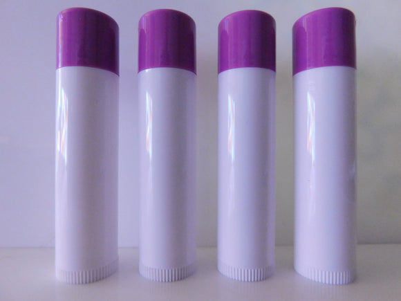 White Lip Balm Tubes w/ Plum Purple Caps - 10 Pack
